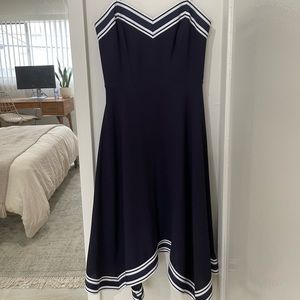 Navy Ted Baker asymmetric midi dress (size 1)